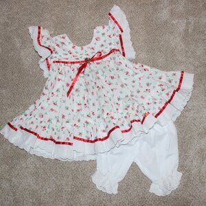 Vintage Girls Handmade Santa Claus Holiday Christmas 2pc Tunic Bloomers Set 4/5